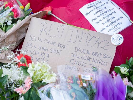 March 21, 2021, Montreal, PQ, Canada: A makeshift memorial is shown during a vigil in Montreal, Sunday, March, 21, 2021, to highlight Asian racism and to remember the victims who were murdered in Atlanta. Montreal Canada  - ZUMAc35_ 20210321_zaf_c35_063 Copyright: xGrahamxHughesx