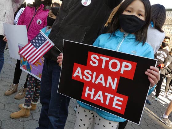March 21, 2021, New York, New York, USA: Thousands of New Yorkers denounced anti-Asian racism following the mass shooting last week at Asian spas in Georgia. Robert Aaron Long was arrested after opening fire in three Asian massage parlors in Atlanta and the suburbs. He admitted to the crime and was charged with murder. During his interrogation, Long denied he had been motivated by racial hatred, claiming instead he had a sexual addiction and wanted to eliminate a temptation. There has been a spike in anti-Asian racism since the start of the pandemic, which activists say was fueled by Donald Trump calling Covid-19 the China virus. New York USA - ZUMAm57_ 20210321_zaf_m57_016 Copyright: xJohnxMarshallxMantelx