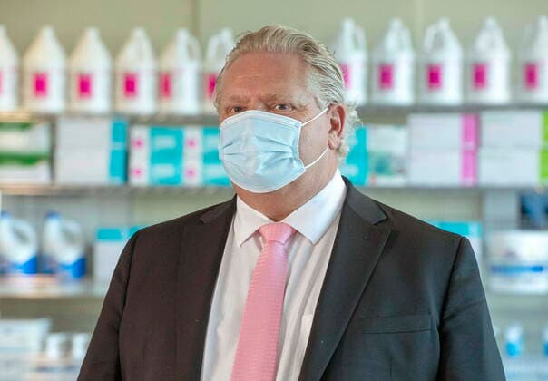 March 22, 2021, Toronto, on, Canada: Ontario Premier Doug Ford prepares to hold his daily briefing at Rouge Valley Hospital in Toronto on Monday, March 22, 2021. Toronto Canada  - ZUMAc35_ 20210322_zaf_c35_036 Copyright: xFrankxGunnx