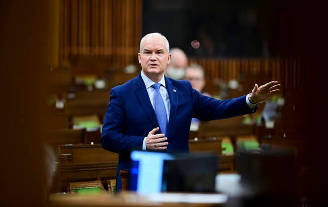 March 23, 2021, Ottawa, on, Canada: Conservative leader Erin O Toole rises during question period in the House of Commons on Parliament Hill in Ottawa on Tuesday, March 23, 2021. Ottawa Canada  - ZUMAc35_ 20210323_zaf_c35_040 Copyright: xSeanxKilpatrickx