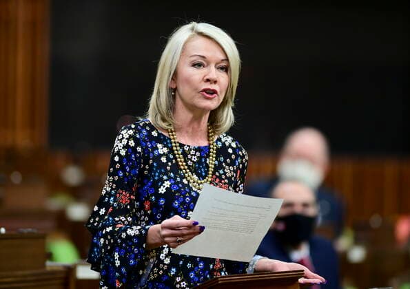 March 23, 2021, Ottawa, on, Canada: Conservative member of Parliament Candice Bergen rises during question period in the House of Commons on Parliament Hill in Ottawa on Tuesday, March 23, 2021. Ottawa Canada  - ZUMAc35_ 20210323_zaf_c35_051 Copyright: xSeanxKilpatrickx