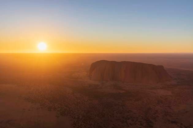 Australia, Northern Territory, Aerial view of Uluru at sunrise property released FOF12086