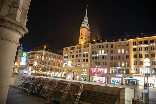 Coronavirus in Munich scenes in the evening, The Munich city center and pedestrian zone is almost empty at the night of March 24 2021 Munich Bavaria Germany