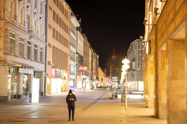 Coronavirus in Munich scenes in the evening, The Munich city center and pedestrian zone is almost empty at the night of March 24 2021 Munich Bavaria Germany