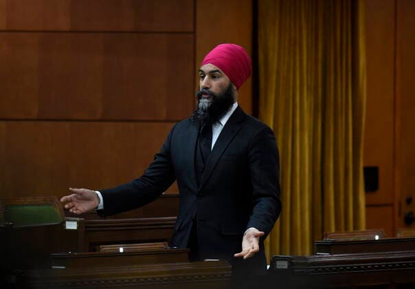 March 25, 2021, Ottawa, on, Canada: NDP Leader Jagmeet Singh rises during Question Period in the House of Commons on Parliament Hill in Ottawa on Thursday, March 25, 2021. Ottawa Canada  - ZUMAc35_ 20210325_zaf_c35_050 Copyright: xJustinxTangx