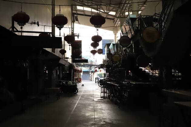PHUKET, THAILAND â€“ MARCH 21, 2021: A deserted market in a resort on Phuket during the COVID-19 pandemic. On 26 March 2020, Thailandâ€™s prime minister Chan-o-cha introduced entry restrictions for foreign nationals, which suspended most commercial flights to the country, due to the COVID-19 pandemic. With the restrictions in place for a year, Thailandâ€™s tourism revenues have dropped from 63.1 bn to 10.96 bn US dollars. Thailandâ€™s government has decided to exempt tourists arriving to Phuket from travel quarantine as long as they have been vaccinated against COVID-19, starting from 1 July 2021. Grigory Zimenkov TASS  TS0FA8E9