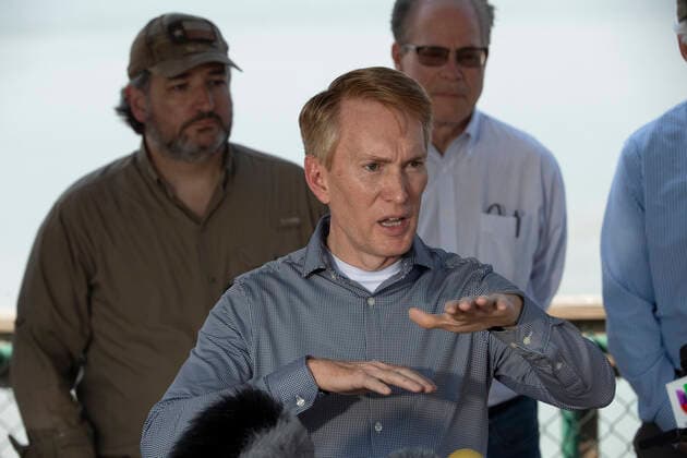 March 26, 2021, Granejo, Texas, USA: Senator JAMES LANKFORD, R-Oklahoma, speaks after a delegation of eighteen U.S. Senators tour the Rio Grande River south of Mission in four Texas Dept. of Public Safety gunboats at the end of a whirlwind tour of south Texas. The senators saw an overcrowded migrant processing center in Donna and a corpse floating in the river north of Anzalduas Park. Granejo USA - ZUMAd150 20210326_znp_d150_011 Copyright: xBobxDaemmrichx