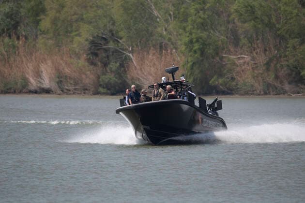 March 26, 2021, Granejo, Texas, USA: A delegation of eighteen U.S. Senators tour the Rio Grande River south of Mission in four Texas Dept. of Public Safety gunboats at the end of a whirlwind tour of south Texas. The senators saw an overcrowded migrant processing center in Donna and a corpse floating in the river north of Anzalduas Park. In front are sen. TED CRUZ, R-Texas and Sen. LINDSEY GRAHAM, R-SC. Granejo USA - ZUMAd150 20210326_znp_d150_021 Copyright: xBobxDaemmrichx