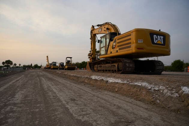 March 26, 2021, Granejo, Texas, USA: Machinery and construction material including rebar sit idle and untouched yards from the Rio Grande River south of Mission where a section of the U.S.-Mexico border wall sits incomplete. This section would isolate the Chimney s RV Park and historical La Lomita Chapel on the Mexican side of the wall. Granejo USA - ZUMAd150 20210326_znp_d150_065 Copyright: xBobxDaemmrichx