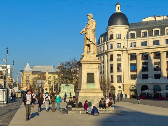University area near the Old town with restaurants and bars with tourists and local people in Bucharest, Romania on March 27, 2021.