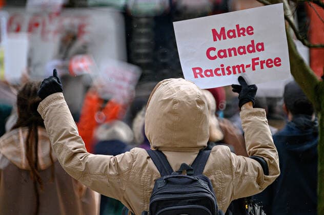 (210329) -- VANCOUVER, March 29, 2021 -- A person holds a placard during the Stop Asian Hate rally at the Vancouver Art Gallery in Vancouver, British Columbia, Canada, on March 28, 2021. Hundreds of people took part in the rally against the racism toward Asians here on Sunday. (Photo by Xinhua) CANADA-VANCOUVER-RALLY-STOP ASIAN HATE AndrewxSoong 
