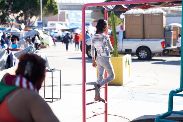 March 28, 2021, Tijuana, Mexico: Migrants from Central America are stuck living in tents on the street in Tijuana, Mexico on the border while they wait for President Joe Biden to open the American border. Tijuana Mexico - ZUMAd211 20210328_zap_d211_036 Copyright: xAllisonxDinnerx