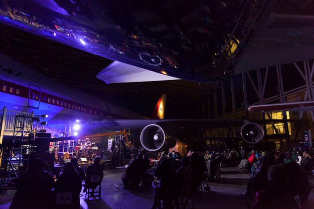 March 28, 2021, Tukwila, Washington, USA: The Black Tones performs at the Museum of FlightÃ¢â‚¬â ¢s Aviation Pavilion in Seattle on Sunday, March 28, 2021. The cityÃ¢â‚¬â ¢s first socially distanced concert event was held with elevated hygiene protocols including mandatory masking, strict social distancing between pods of up to four people and a maximum attendance of 150 people. Tukwila USA - ZUMAg235 20210328_zap_g235_002 Copyright: xPaulxChristianxGordonx