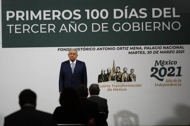 President of Mexico, Andres Manuel Lopez Obrador, addresses his message of the first 100 days of the third year of government at the National Palace in Mexico City, Mexico, 30 March 2021. EFE José Méndez First 100 days of the third year of Lopez Obrador government !ACHTUNG: NUR REDAKTIONELLE NUTZUNG!  Copyright: xJoséxMéndezx MEX8577 20210331-637527545685018762