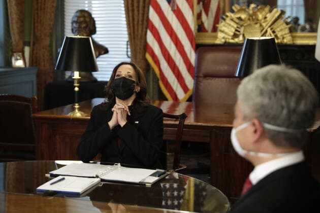 U.S. Vice President Kamala Harris holds a roundtable discussion with faith leaders on their efforts to encourage communities to take the COVID-19 vaccine at the White House on Wednesday, March 31, 2021 in Washington, DC.  WASP2021033110 YurixGripas