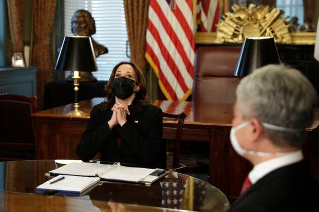 March 31, 2021, Washington, District of Columbia, USA: United States Vice President Kamala Harris holds a roundtable discussion with faith leaders on their efforts to encourage communities to take the COVID-19 vaccine at the White House on March 31, 2021 in Washington, DC. At right is Reverend Walter Kim, National Association of Evangelicals Washington USA - ZUMAs152 20210331_zaa_s152_019 Copyright: xYurixGripasx-xPoolxViaxCnpx