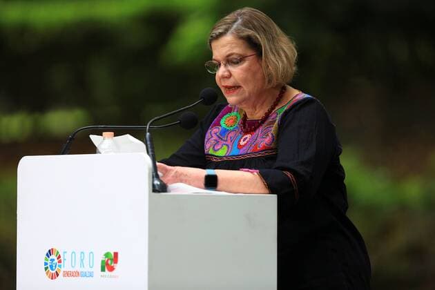 The President of the National Institute of Women (Inmujeres) Nadine Gasman participates in the closing of the Generacion Igualdad (Generation Equality) Mexico 2021 forum, at the Los Pinos cultural complex, in Mexico City, Mexico, 31 March 2021. The celebration of this international event coincided with a moment of great upheaval in the Latin American country, where more than ten women are murdered every day and 970 femicides (gender-based murders) were registered in 2020. Closing of the Forum Generation Equality Mexico 2021 !ACHTUNG: NUR REDAKTIONELLE NUTZUNG!  Copyright: xCarlosxRamirezx MEX8637 20210331-637528304979364646