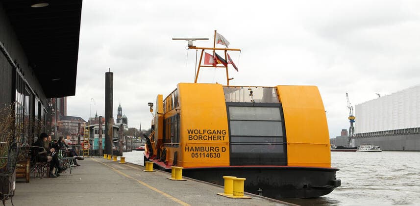Almost deserted ferry station Altona Fischmarkt during the lockdown Altona Hamburg