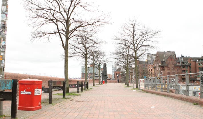 The almost deserted promenade above the fish market on St Pauli during the lockdown in April Altona Hamburg