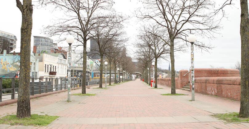 The almost deserted promenade above the fish market on St Pauli during the lockdown in April Altona Hamburg