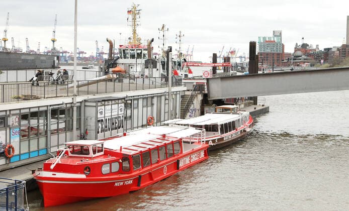 Launches are moored during the lockdown at the landing stages Altona Hamburg