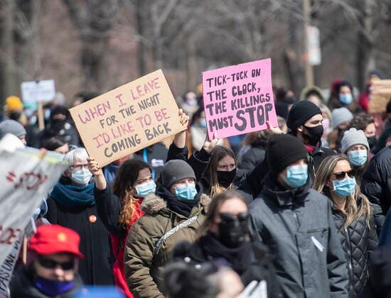 April 2, 2021, Montreal, PQ, Canada: People take part in a demonstration to highlight violence against women in Montreal, Friday, April 2, 2021. Montreal Canada  - ZUMAc35_ 20210402_zaf_c35_040 Copyright: xGrahamxHughesx
