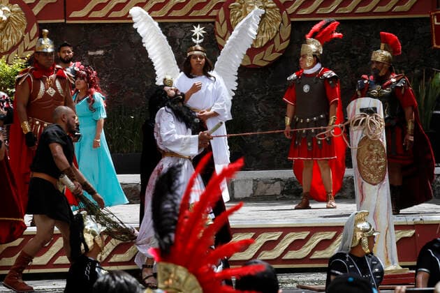 178th Representation Of Passion of Christ As Part Of Holy Week Celebrations MEXICO CITY, MEXICO - APRIL 2: Brando Neri Luna, plays the the role of Jesus Christ in the Passion of Christ, during Good Friday as part of Holy Week, during the 178th representation of the Passion of Christ in the Iztapalapa municipality. Latin America s most famous re-enactment of the crucifixion of Christ was closed to the public and transmitted live so people could watch at home, for a second consecutive year to prevent more infections by the new Covid-19. On April 2, 2021 in Mexico City, Mexico. Copyright: xLuisxBarronx EYEPIXGROUP_LB_02042021_5739