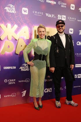 MOSCOW REGION, RUSSIA - APRIL 4, 2021: TV host Ksenia Sobshak and singer Filipp Kirkorov pose for a photo before the 2021 Zhara Music Awards ceremony at the Crocus City Hall. Vyacheslav Prokofyev TASS  TS0FB88A