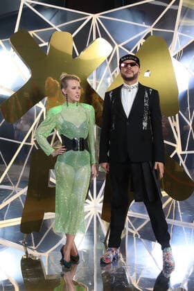 MOSCOW REGION, RUSSIA - APRIL 4, 2021: TV host Ksenia Sobshak and singer Filipp Kirkorov pose for a photo before the 2021 Zhara Music Awards ceremony at the Crocus City Hall. Vyacheslav Prokofyev TASS  TS0FB89A