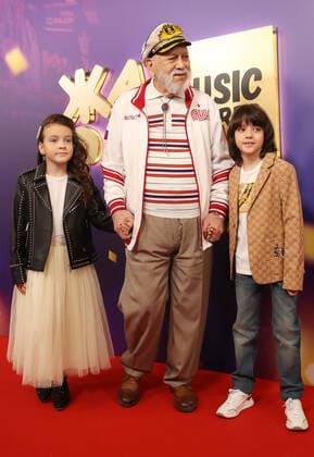 MOSCOW REGION, RUSSIA - APRIL 4, 2021: Singer Bedros Kirkorov and his grandchildren Alla-Viktoria and Martin-Kristo before the 2021 Zhara Music Awards ceremony at the Crocus City Hall. Vyacheslav Prokofyev TASS  TS0FB8C4