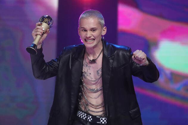 MOSCOW REGION, RUSSIA - APRIL 4, 2021: Blogger, rapper Danya Milokhin, the winner in the Generational Bridge category, at the 2021 Zhara Music Awards ceremony at the Crocus City Hall. Vyacheslav Prokofyev TASS  TS0FB92B