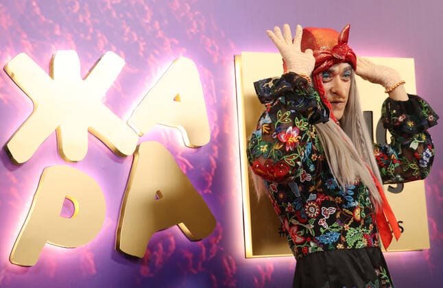MOSCOW REGION, RUSSIA - APRIL 4, 2021: A person wears a costume of Baba Yaga, a witch in the Russian folklore, before the 2021 Zhara Music Awards ceremony at the Crocus City Hall. Vyacheslav Prokofyev TASS  TS0FB958
