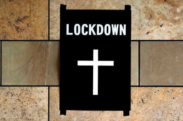 Poster death cross on wall, lockdown, shutdown, corona crisis, Stuttgart, Baden Württemberg, Germany coronavirus
