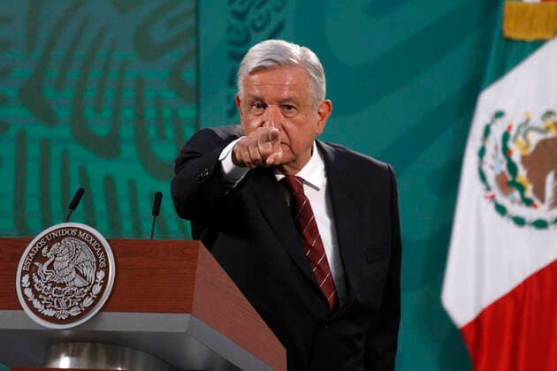 President of Mexico Press Conference Ahead Of Gubernatorial Campaigns MEXICO CITY, MEXICO - APRIL 5: The President of Mexico, Andres Manuel Lopez Obrador, speaks during briefing press conference and he spoke about the begin political campaign to governors Elections at National Palace on April 5, 2021 in Mexico City, Mexico. Copyright: xLuisxBarronx EYEPIXGROUP_LB_05042021_5760