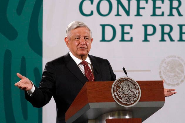 President of Mexico Press Conference Ahead Of Gubernatorial Campaigns MEXICO CITY, MEXICO - APRIL 5: The President of Mexico, Andres Manuel Lopez Obrador, speaks during briefing press conference and he spoke about the begin political campaign to governors Elections at National Palace on April 5, 2021 in Mexico City, Mexico. Copyright: xLuisxBarronx EYEPIXGROUP_LB_05042021_5750