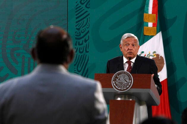 President of Mexico Press Conference Ahead Of Gubernatorial Campaigns MEXICO CITY, MEXICO - APRIL 5: The President of Mexico, Andres Manuel Lopez Obrador, speaks during briefing press conference and he spoke about the begin political campaign to governors Elections at National Palace on April 5, 2021 in Mexico City, Mexico. Copyright: xLuisxBarronx EYEPIXGROUP_LB_05042021_5757