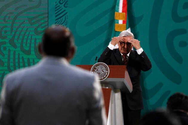 President of Mexico Press Conference Ahead Of Gubernatorial Campaigns MEXICO CITY, MEXICO - APRIL 5: The President of Mexico, Andres Manuel Lopez Obrador, speaks during briefing press conference and he spoke about the begin political campaign to governors Elections at National Palace on April 5, 2021 in Mexico City, Mexico. Copyright: xLuisxBarronx EYEPIXGROUP_LB_05042021_5758