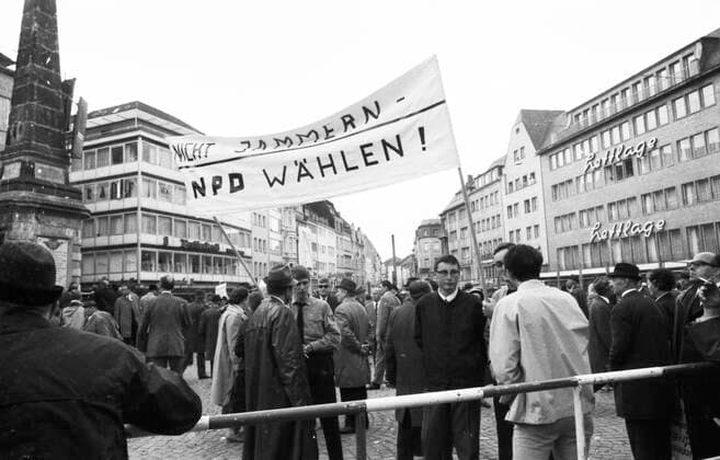 Expellees rally against SPD FDP coalition 1970 DEU, Germany, Bonn An expellees rally in Bonn on May 30, 1970, with the NPD, Aktion W and Franz Josef Strauß vehemently opposed the SPD FDP coalition s policy of rapprochem