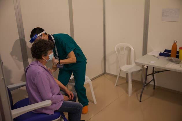 Italy: Bergamo Est Vaccination Center for Covid-19 The 22 vaccination lines managed by Asst Bergamo Est in the city fairgrounds were inaugurated this morning, Wednesday 24 February, which, with the availability of vaccines permitting, will offer a full potential of 2,300 doses per day. Bergamo Italy Copyright: CarloxVergani