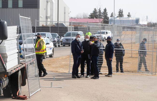 April 7, 2021, EDMONTON, ab, Canada: A fence goes up around GraceLife Church near Edmonton on Wednesday April 7, 2021. The Alberta government has closed down and fenced off a church that has been charged with refusing to follow COVID-19 health rules. Alberta Health Services, in a statement, says GraceLife church will remain closed until it shows it will comply with public-health measures meant to contain the spread of the novel coronavirus. EDMONTON Canada  - ZUMAc35_ 20210407_zaf_c35_066 Copyright: xJasonxFransonx