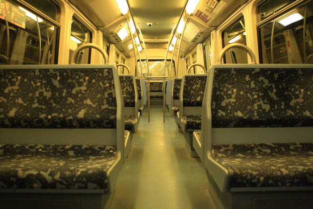 A deserted carriage of the underground line U3 during the curfew in Hamburg Eimsbüttel Hamburg