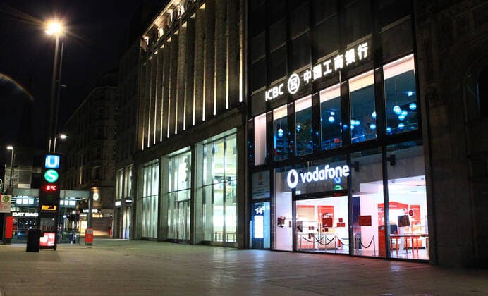 Jungfernstieg empty of people after the curfew started at 9 p.m. Altstadt Hamburg