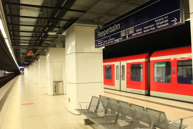 Empty S-Bahn station Reeperbahn after the beginning of the curfew at 21 oclock Altona Hamburg