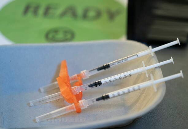 April 10, 2021, Richmond, BC, Canada: Syringes of COVID-19 vaccine are seen at a vaccination clinic run by Vancouver Coastal Health, in Richmond, B.C., Saturday, April 10, 2021. Richmond Canada  - ZUMAc35_ 20210410_zaf_c35_040 Copyright: xJonathanxHaywardx