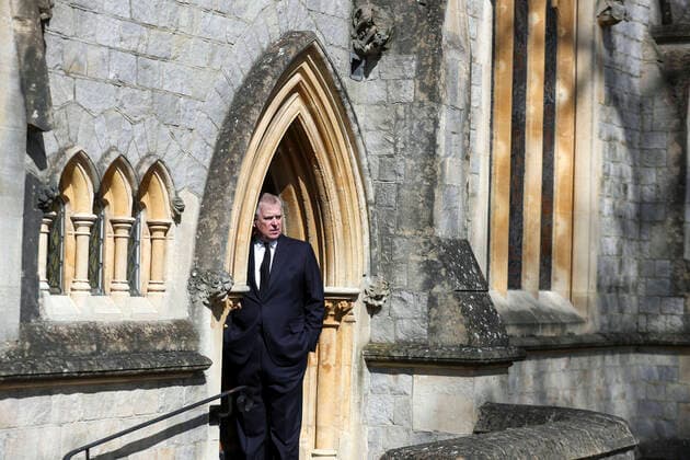 Bilder des Jahres 2021, Entertainment 04 April Entertainment Themen der Woche KW14 Entertainment Bilder des Tages . 11 04 2021. Windsor, United Kingdom. Prince Andrew, the Duke of York , attends a church service at the Royal Chapel of All Saints at Royal Lodge, Windsor, following the death of Prince Philip , the Duke of Edinburgh.  xPoolx xi-Imagesx IIM-22110-0019