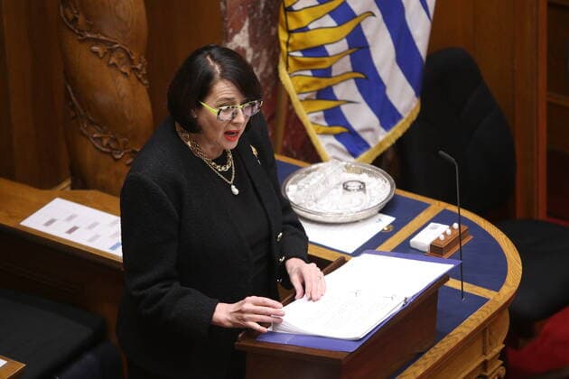 April 12, 2021, Victoria, BC, Canada: Lt.- Gov. Janet Austin delivers the throne speech at Legislature in Victoria, B.C., on Monday, April 12, 2021. Victoria Canada  - ZUMAc35_ 20210412_zaf_c35_072 Copyright: xChadxHipolitox