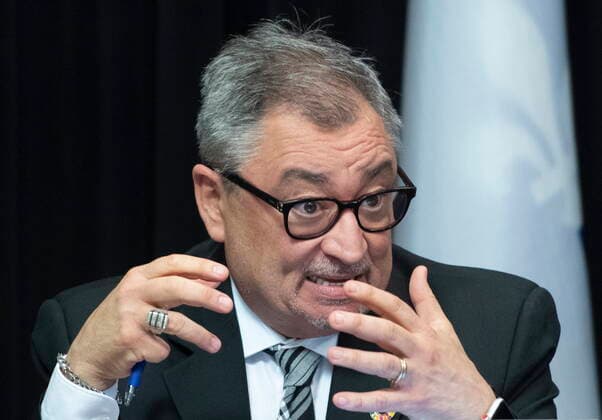 April 13, 2021, QUEBEC, PQ, Canada: Horacio Arruda, Quebec director of National Public Health responds to reporters questions during a news conference on the COVID-19 pandemic, Tuesday, April 13, 2021 at the legislature in Quebec City. QUEBEC Canada  - ZUMAc35_ 20210413_zaf_c35_041 Copyright: xJacquesxBoissinotx