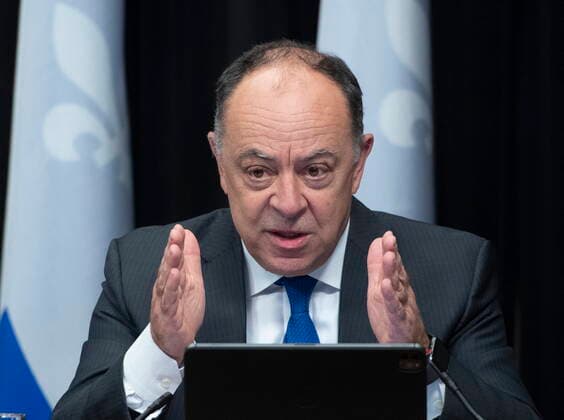 April 13, 2021, QUEBEC, PQ, Canada: Quebec Health Minister Christian Dube responds to reporters questions during a news conference on the COVID-19 pandemic, Tuesday, April 13, 2021 at the legislature in Quebec City. QUEBEC Canada  - ZUMAc35_ 20210413_zaf_c35_045 Copyright: xJacquesxBoissinotx