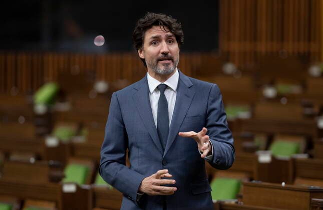 April 13, 2021, Ottawa, on, Canada: Prime Minister Justin Trudeau responds to a question during Question Period in the House of Commons Tuesday April 13, 2021 in Ottawa. Ottawa Canada  - ZUMAc35_ 20210413_zaf_c35_054 Copyright: xAdrianxWyldx