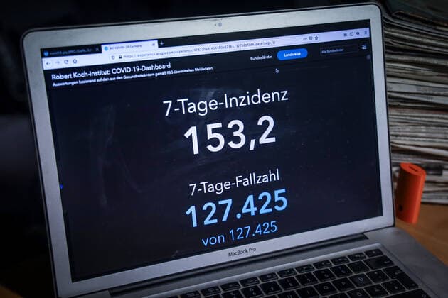 Coronavirus in Germany Covid 19 Dashboard of the Robert Koch Institute 14 04 2021 Robert Koch Institute 7 days Incidence 153.2 7 days Number of cases 127 425 COVID 19 cases 3 044 016 Addition of 21 693 compar